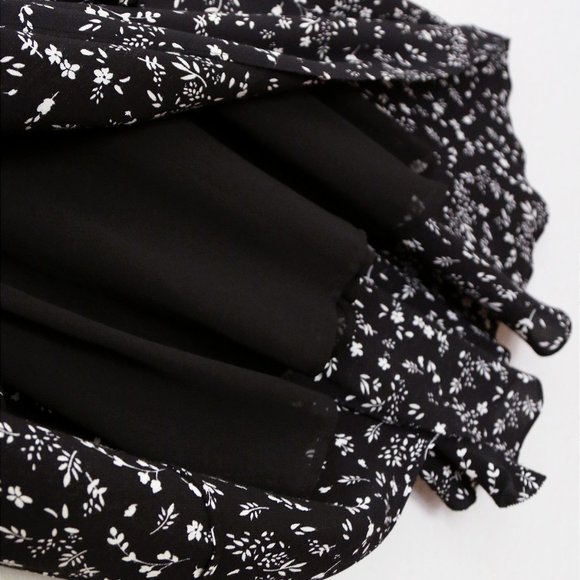 Joie Orita Midi Dress Size 2 Caviar Black White Floral Asymmetric Ruffles $348 - Picture 12 of 16